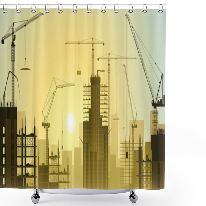 Personality  Construction Site With Tower Cranes Shower Curtains