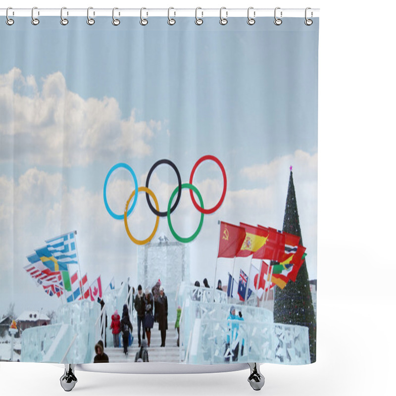 Personality  PERM, RUSSIA - JAN 6, 2014: Symbol Of Olympic Games In Ice Town, Shower Curtains