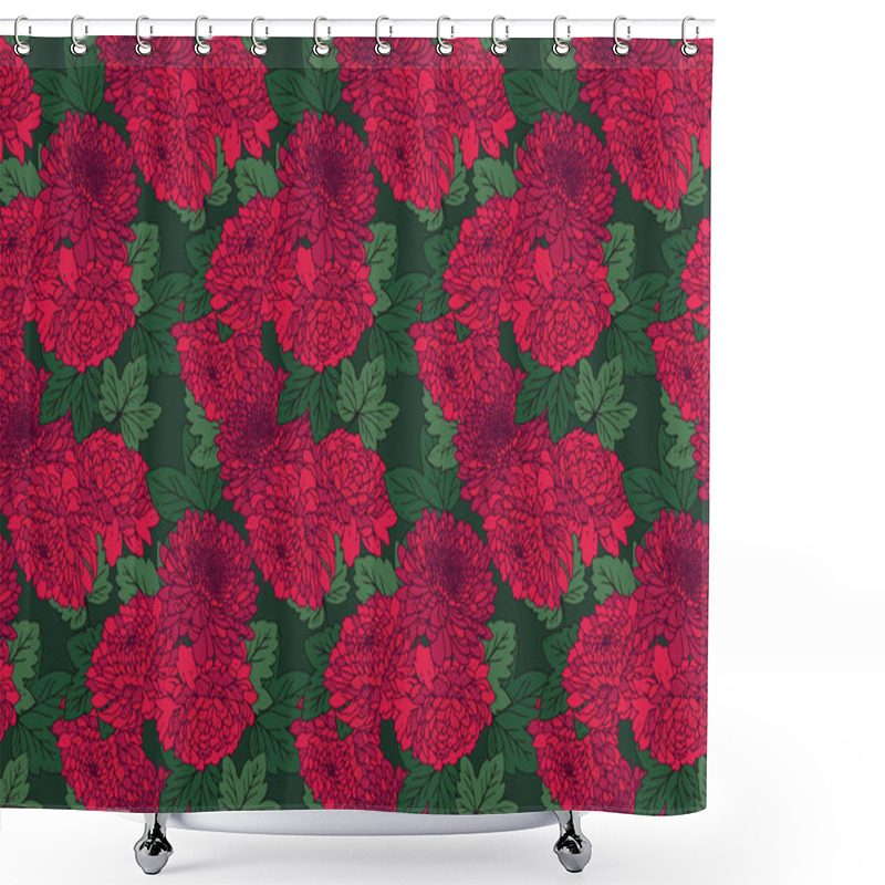 Personality  Opulent Seamless Floral Pattern. Blooming Red Flowers And Green Leaves Background Print. Vector Drawn Illustration. Nature Ornament For Designs, Fabric, Textiles Shower Curtains