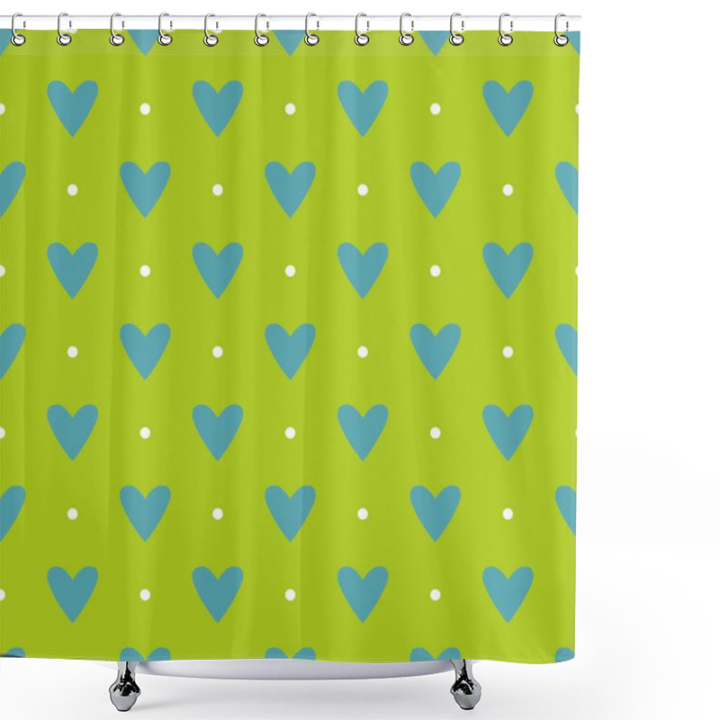 Personality  Seamless Pattern With Hearts And Polka Dots, Abstract Vector Green And Blue Background Shower Curtains