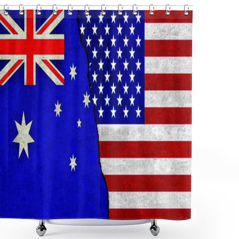 Personality  USA And Australia Flag Together On Textured Wall. Relations Between Australia And United States Of America Shower Curtains