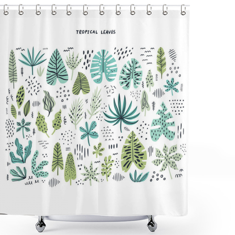 Personality  Tropical Leaves Hand Drawn Flat Illustrations Set Shower Curtains