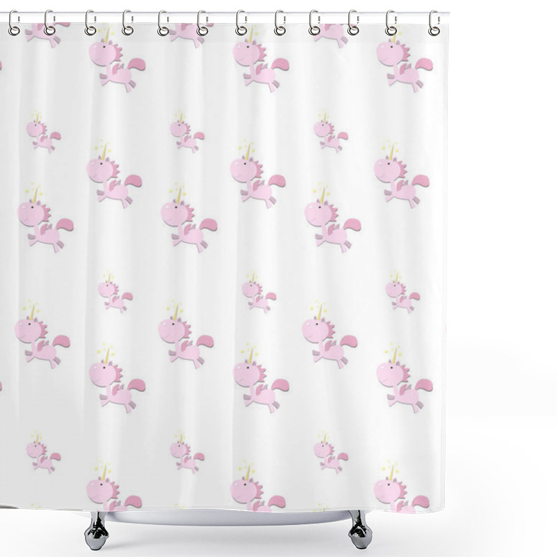 Personality  Children Baby Background With Pink Unicorn And Yellow Star On White Background Shower Curtains