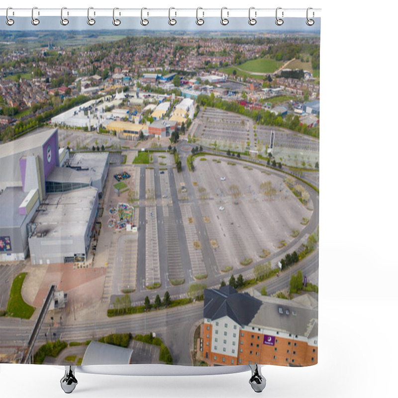 Personality  Castleford UK, 24 April 2020: Aerial Photo Of The Xscape Yorkshire Leisure Complex In The Village Of Castleford In Wakefield UK Showing An Empty Car Park Due To Social Isolation And The UK Lockdown Shower Curtains