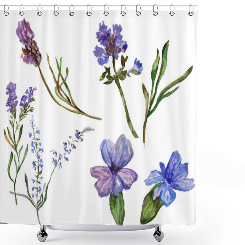 Personality  Purple Lavender Flowers. Wild Spring Wildflowers Isolated On White. Hand Drawn Lavender Flowers In Aquarelle. Watercolor Background Illustration. Shower Curtains