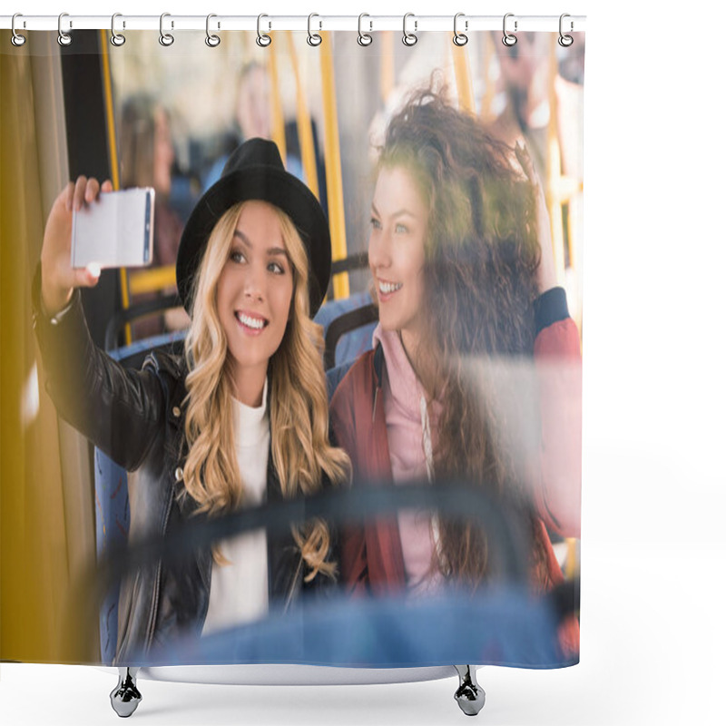 Personality  Girls Taking Selfie In Bus Shower Curtains