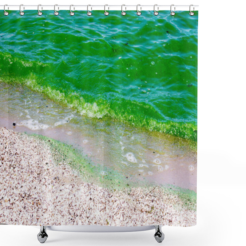 Personality  Green Water In The River Due To Heat And Algae Bloom Shower Curtains