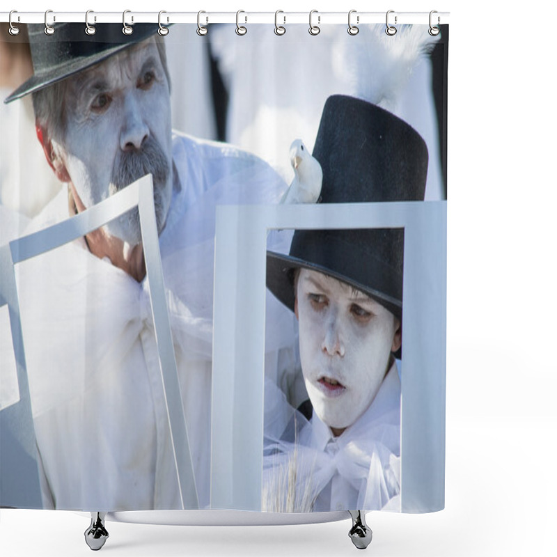 Personality  Man And Child Whit White Face Shower Curtains