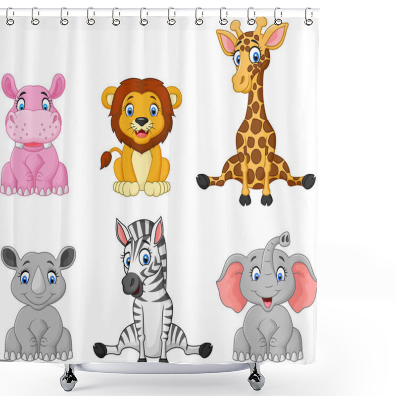 Personality  Vector Illustration Of Wild Animal Cartoon Collection Set Shower Curtains