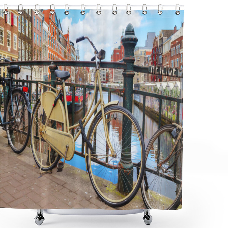 Personality  Bicycles Parked In Amsterdam Shower Curtains