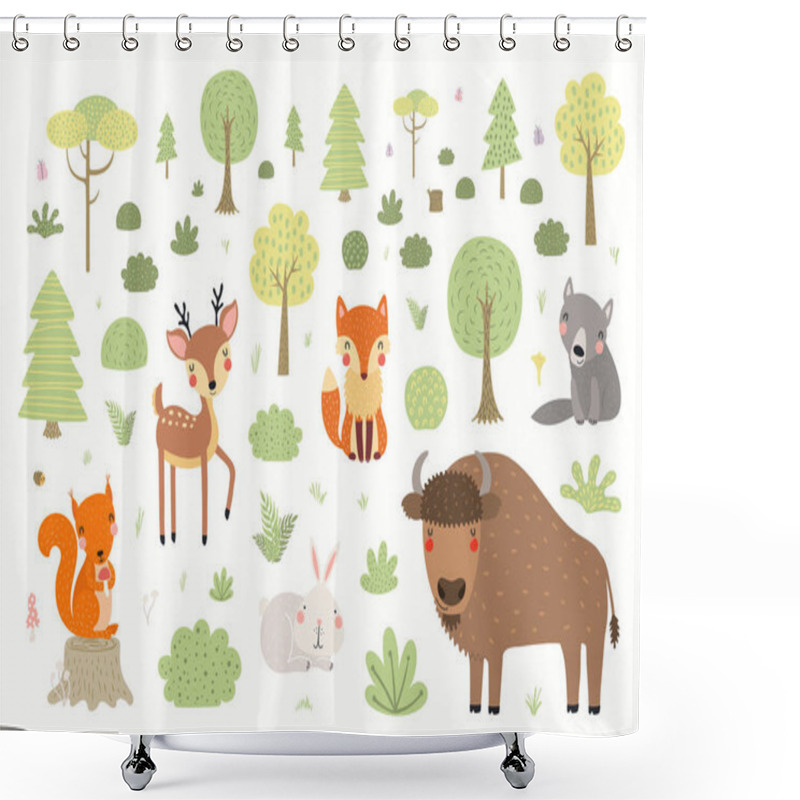 Personality  Cute Wild Animals Forest Scene, Woodland Landscape Shower Curtains