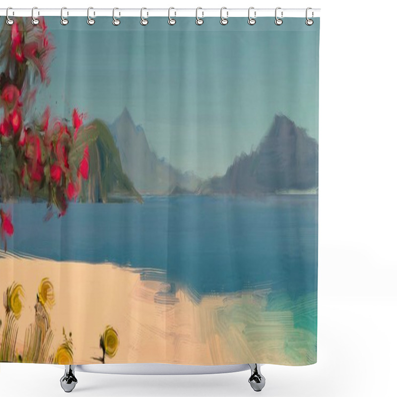 Personality  Abstract Creative Tropical Landscape Oil Picture Shower Curtains