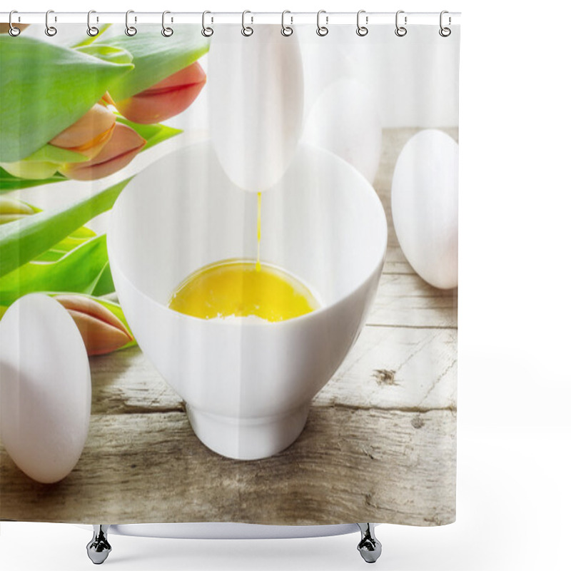 Personality  Blow Out Eggs For Easter Decoration, Tulips In The Background Shower Curtains