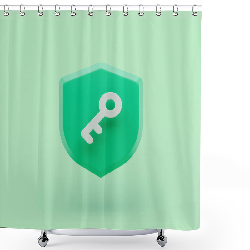 Personality  Shield Protected Icon With Key Simple 3d Illustration On Pastel Abstract Background. 3d Rendering Shower Curtains