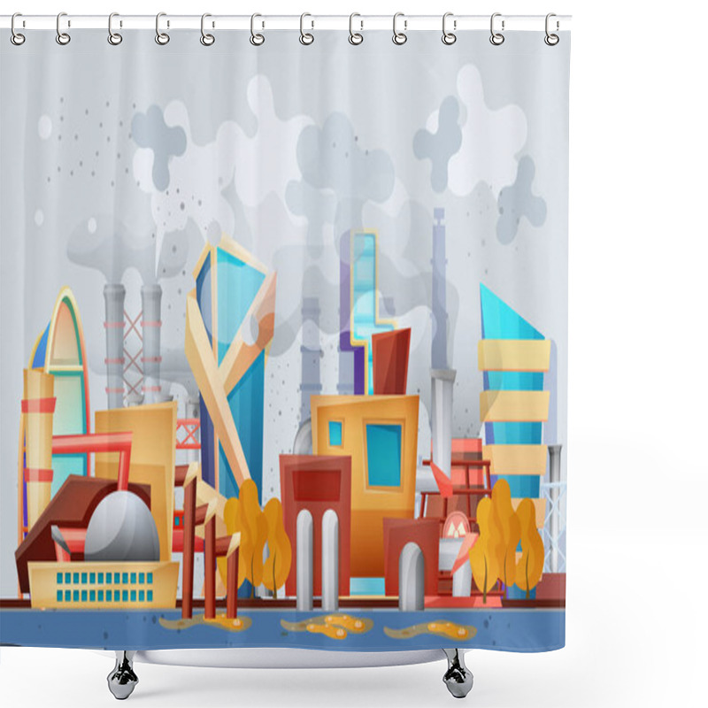 Personality  Environmental Pollution By Industrial Dirty Waste Vector Shower Curtains