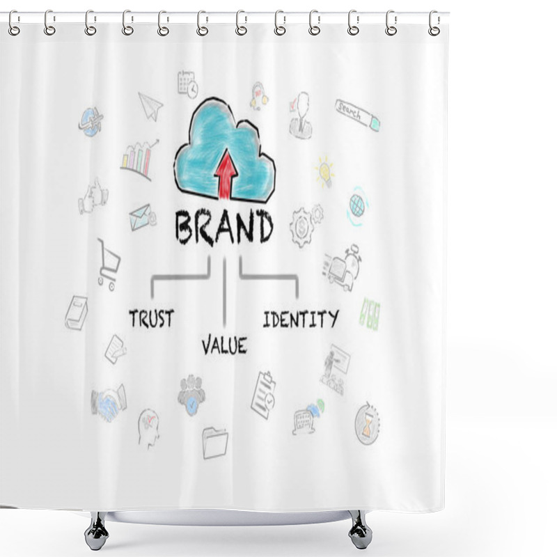 Personality  BRAND Concept. Illustrated Data Cloud And Icons On A White Background. Shower Curtains