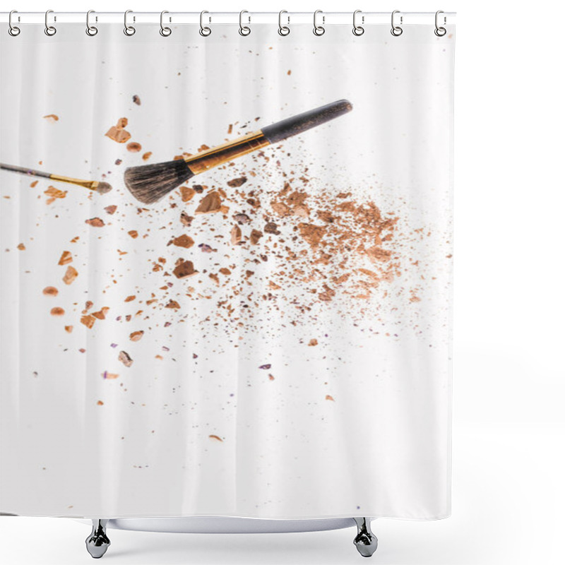 Personality  Pieces Of Powder With Makeup Brushes Falling Isolated On White Shower Curtains