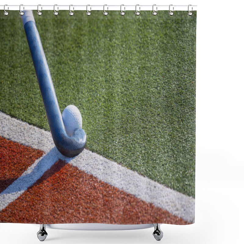 Personality  Field Hockey Stick And Ball On Fake Grass With Copy Space. Shower Curtains