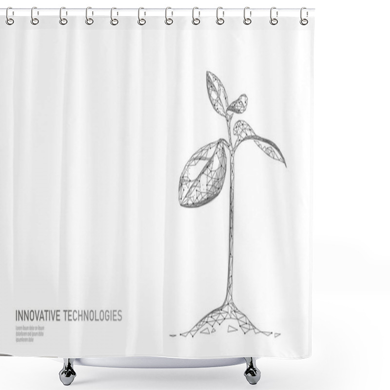 Personality  Plant Sprout Ecological Abstract Concept. 3D Render Seedling Tree Leaves. Save Planet Nature Environment Grow Life Eco Polygon Triangles Low Poly Vector Illustration Shower Curtains