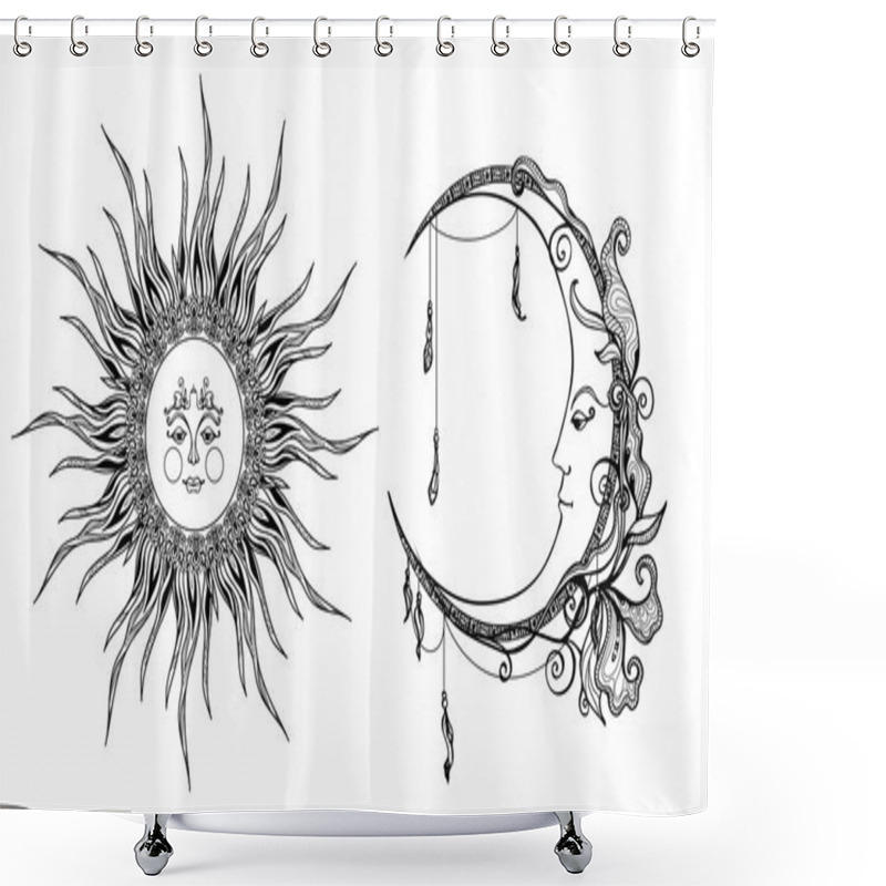 Personality  Decorative Sun And Moon Shower Curtains