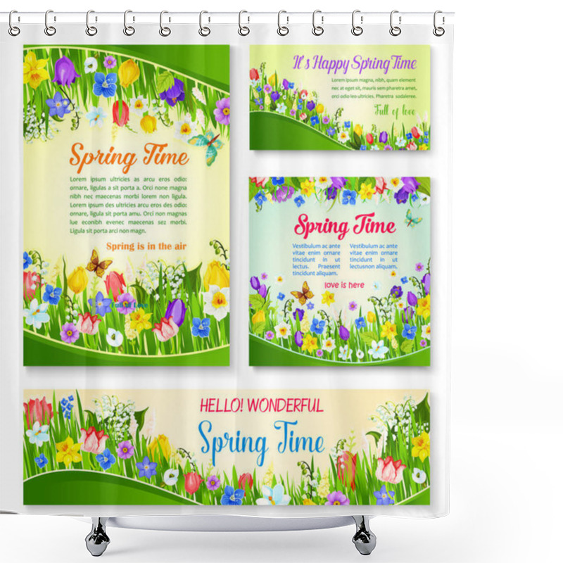 Personality  Spring Flower Greeting Card And Banner Template Shower Curtains