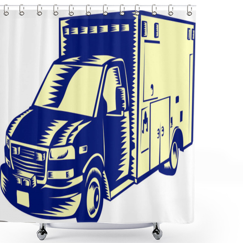 Personality  EMS Ambulance Emergency Vehicle Woodcut Shower Curtains