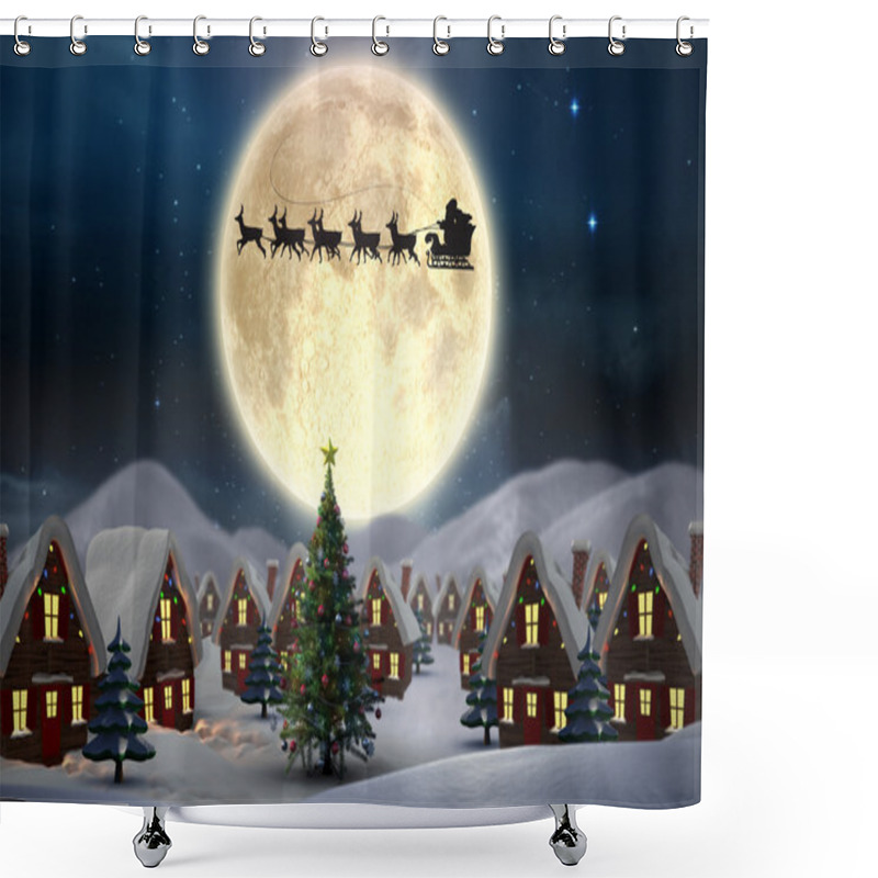 Personality  Silhouette Of Santa And Reindeer Shower Curtains