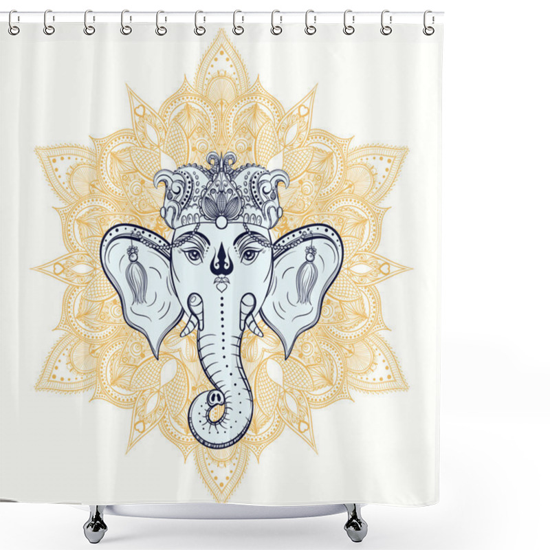 Personality  Hand Drawn Elephant Head On Ornament Background. Indian God Lord Shower Curtains