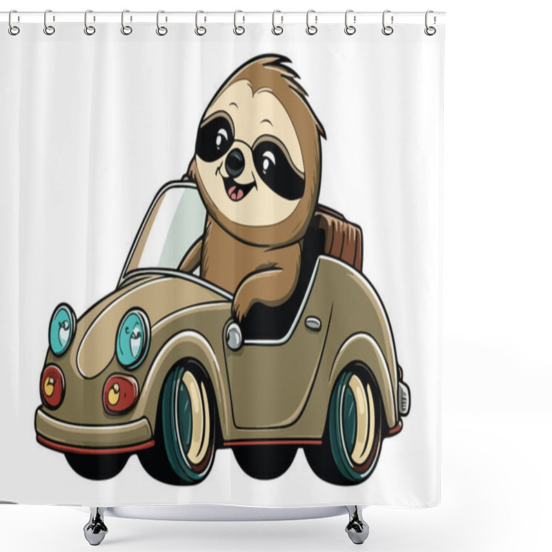 Personality  Sloth Riding A Car Vector Illustration Shower Curtains