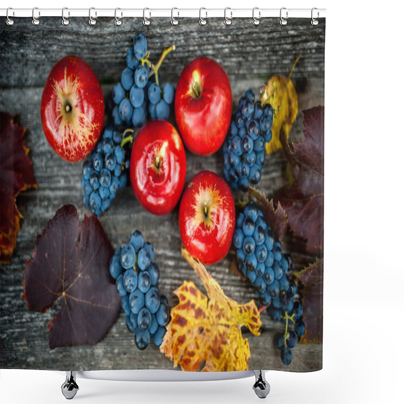 Personality  Autumn Harvest At Vineyard And Farm With Ripe Grapes And Red Apples, Fresh And Organic Fruits Ready Shower Curtains