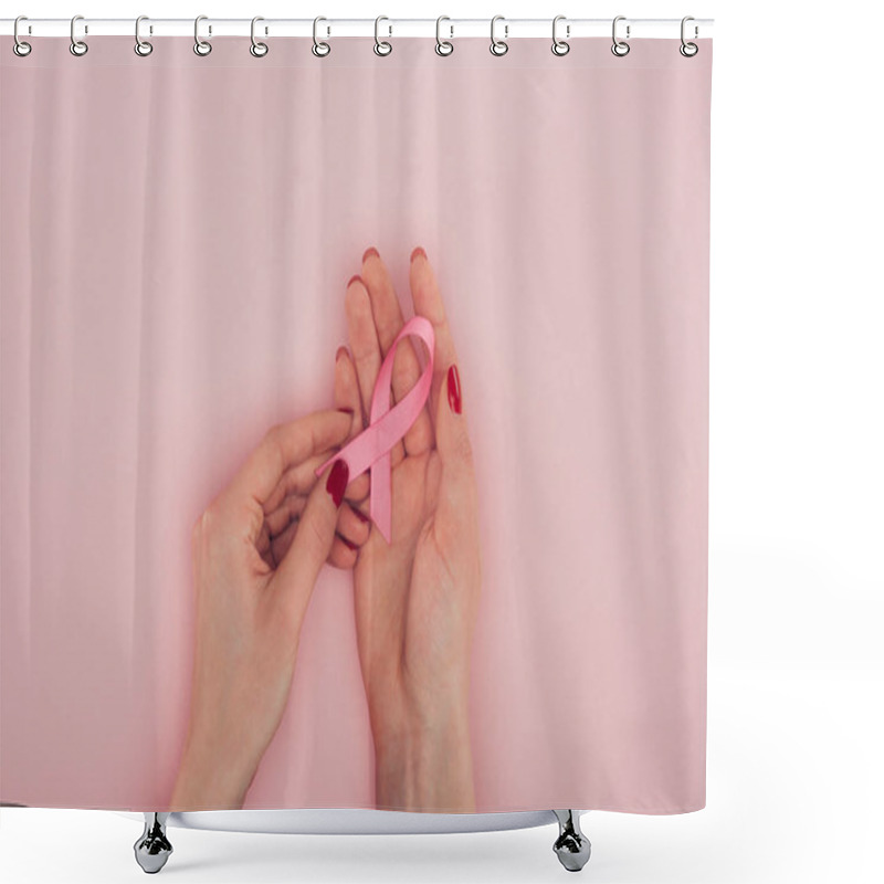 Personality  Hands With Breast Cancer Awareness Ribbon Shower Curtains