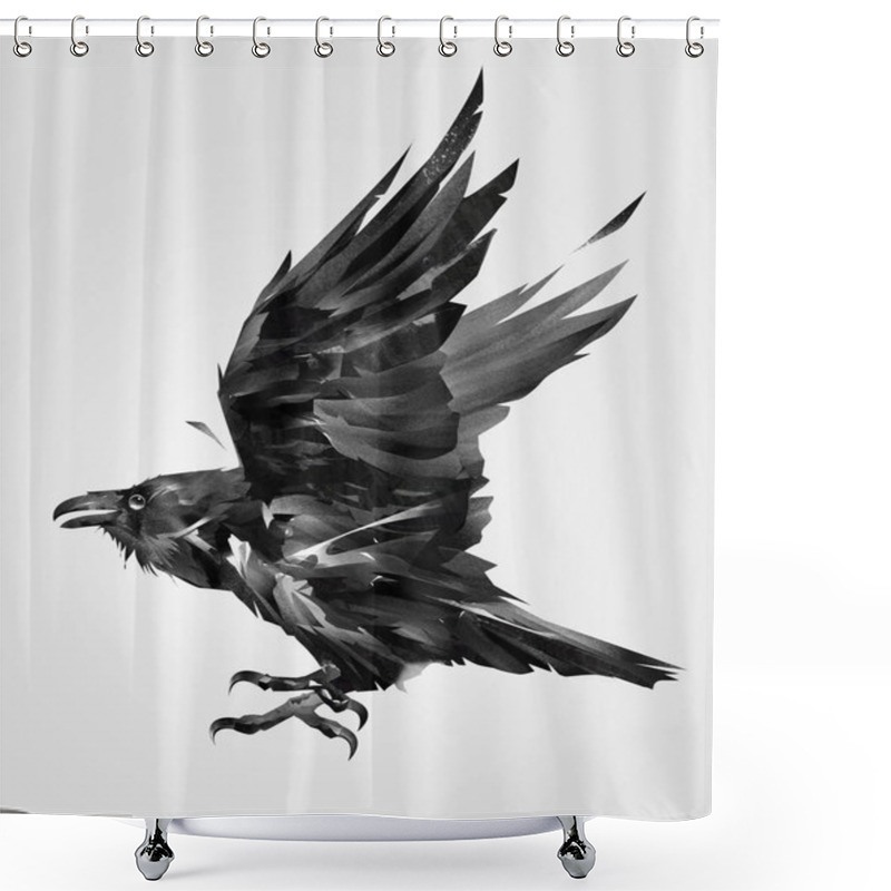 Personality  Painted Isolated Flying Bird Raven On The Side Shower Curtains