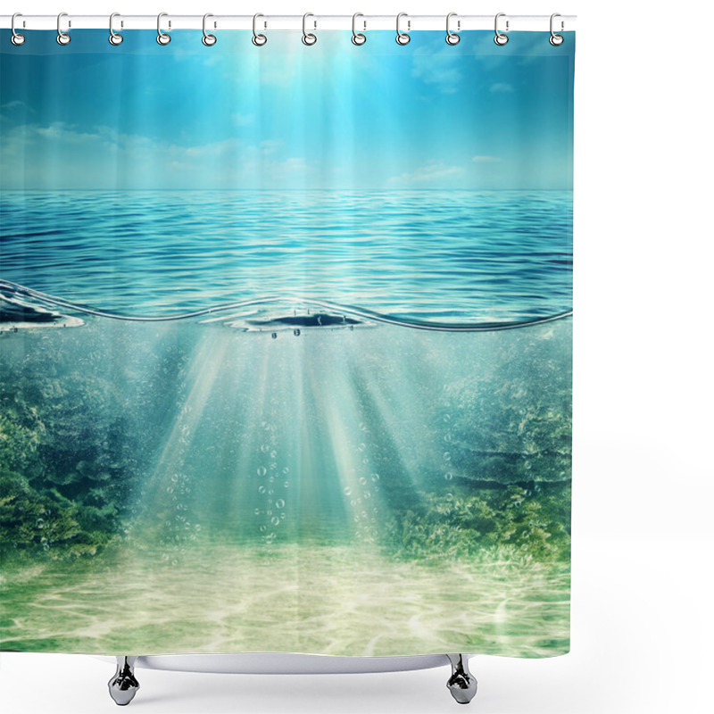 Personality  Deep Blue Ocean. Underwater Background Shower Curtains