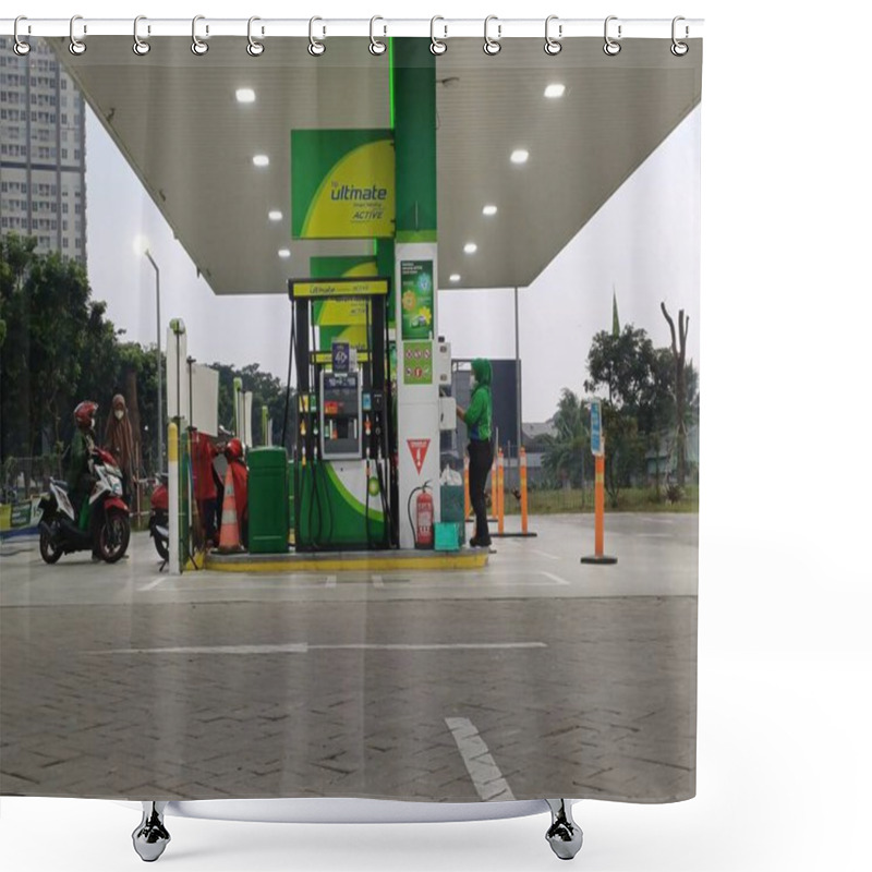 Personality  A Contemporary BP Petrol Station In Tangerang, Indonesia, Offers Motorists A Range Of Fuel Options And Convenient Services. Its Inviting Design And Vibrant Branding Create A Welcoming Environment For Travelers On The Go. Shower Curtains