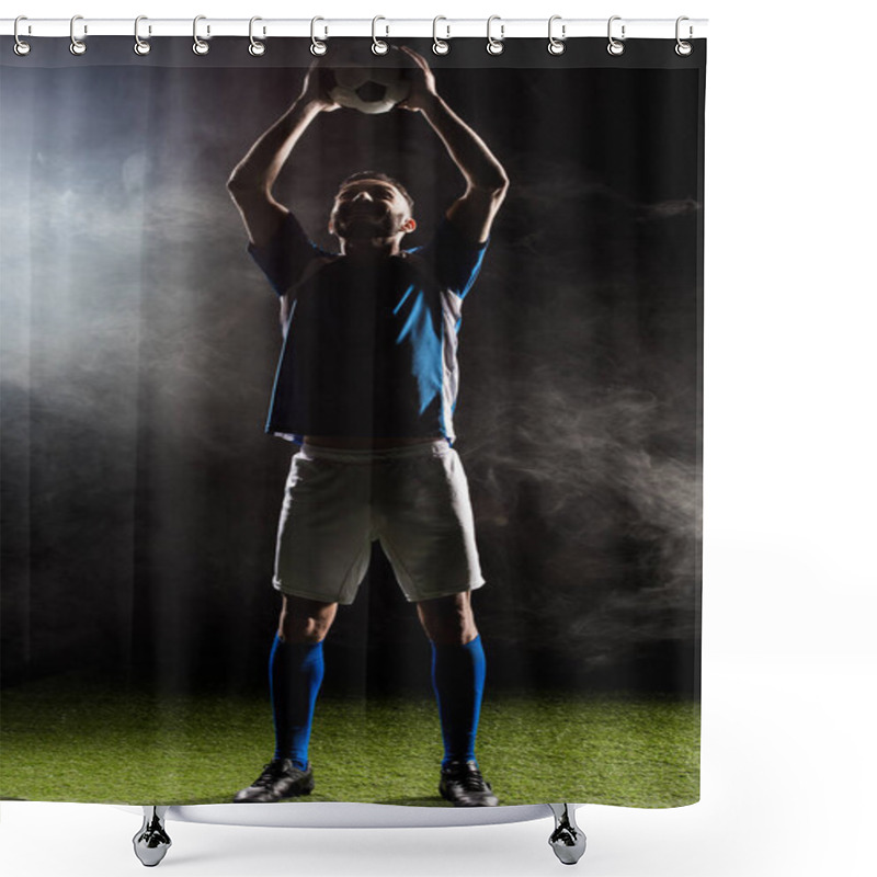 Personality  Silhouette Of Football Player Holding Ball Above Head On Black With Smoke   Shower Curtains