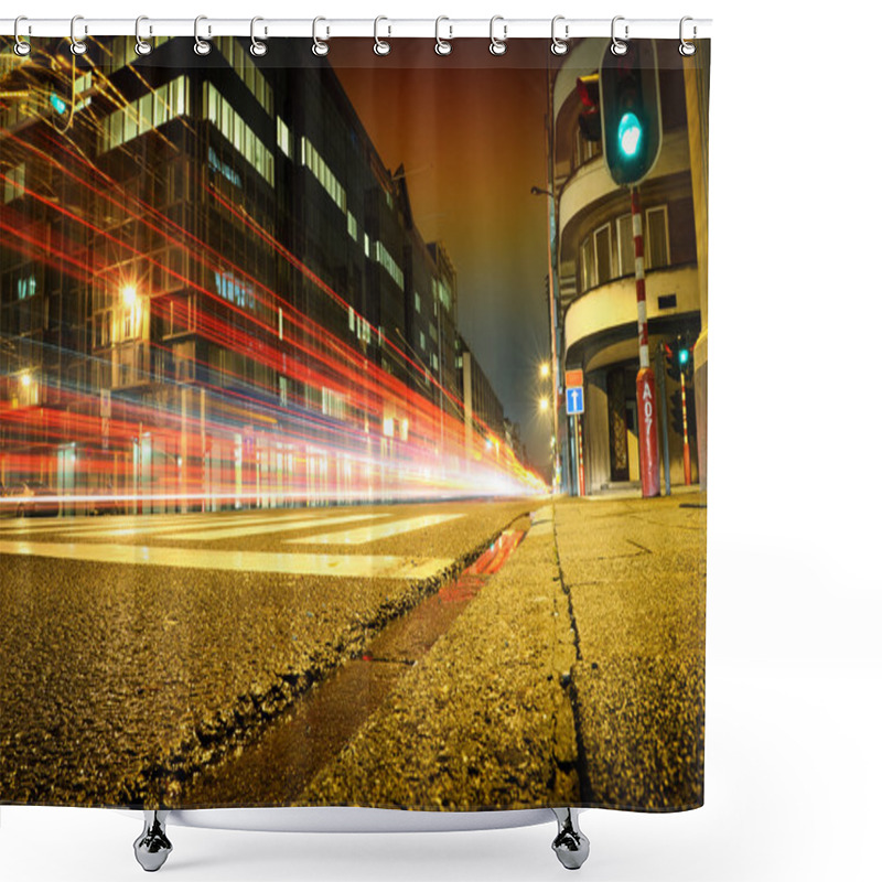 Personality  Urban City Road With Car Light Trails At Night Shower Curtains