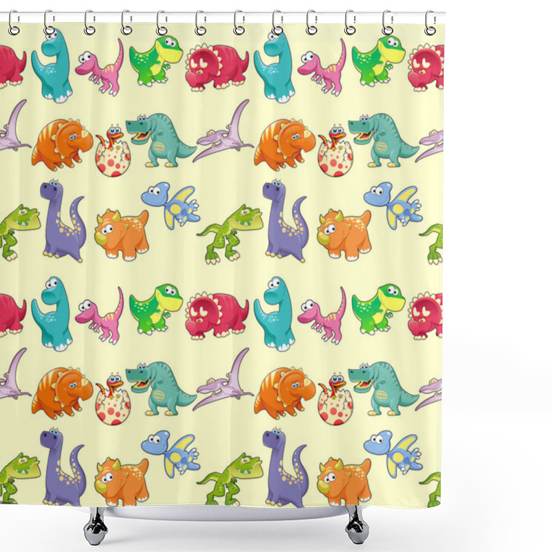 Personality  Group Of Funny Dinosaurs With Background.  Shower Curtains