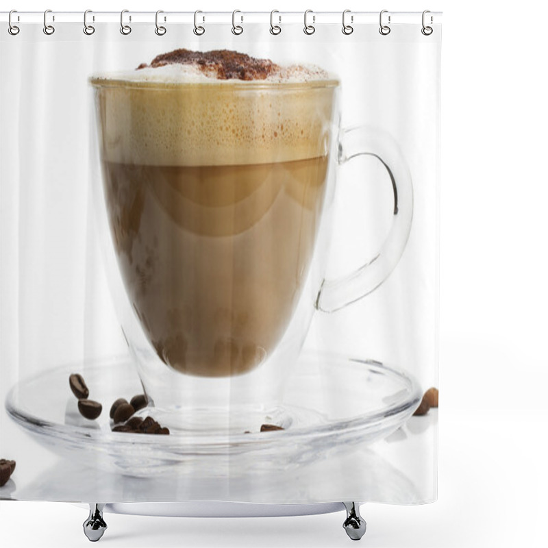 Personality  Cappuccino With Chocolate Powder On White Background Shower Curtains