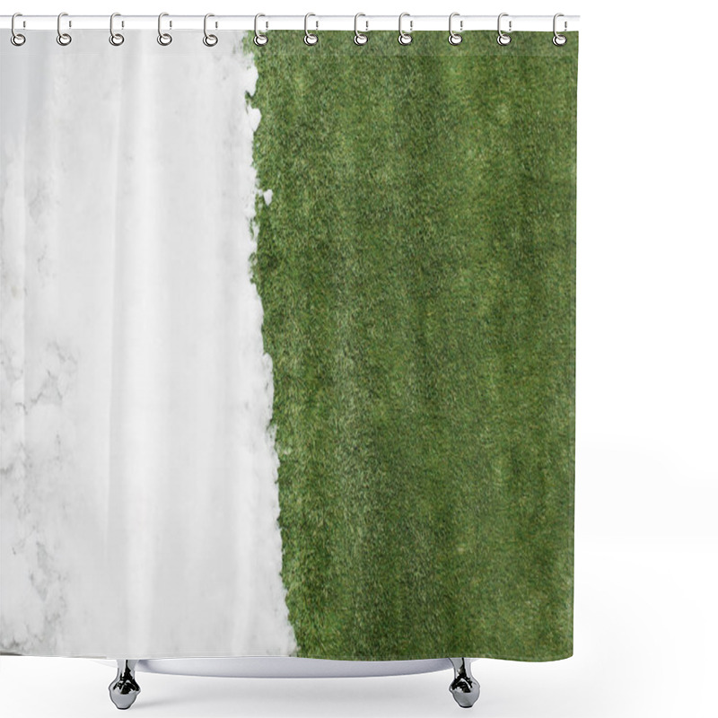 Personality  Meeting Snow On Green Grass Close Up - Between Winter And Spring Concept Background Shower Curtains