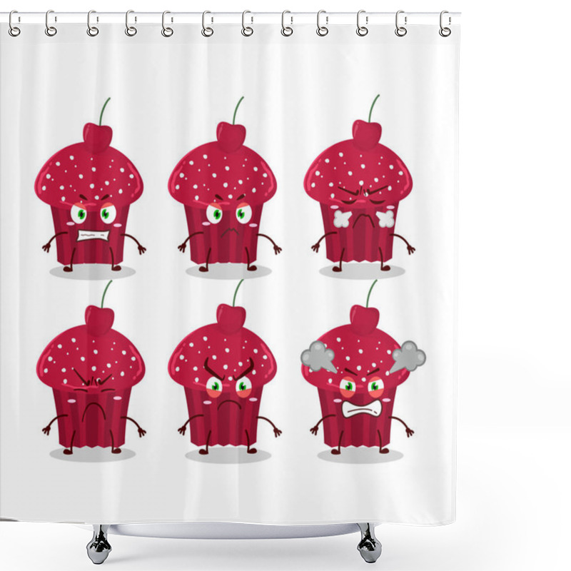 Personality  Cherry Muffin Cartoon Character With Various Angry Expressions. Vector Illustration Shower Curtains