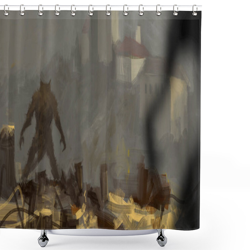 Personality  Fantasy Concept Art Werewolf Heading Towards Castle Medieval Storytelling Traditional Art Digital Illustration Shower Curtains