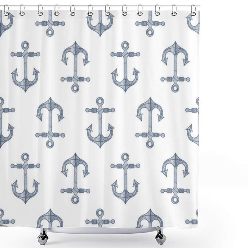 Personality  Seamless Pattern With  Hand-drawn Anchors Shower Curtains