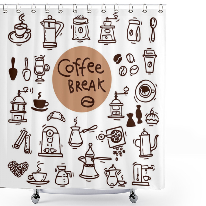 Personality  Sketch Doodle Coffee Icon Set. Shower Curtains