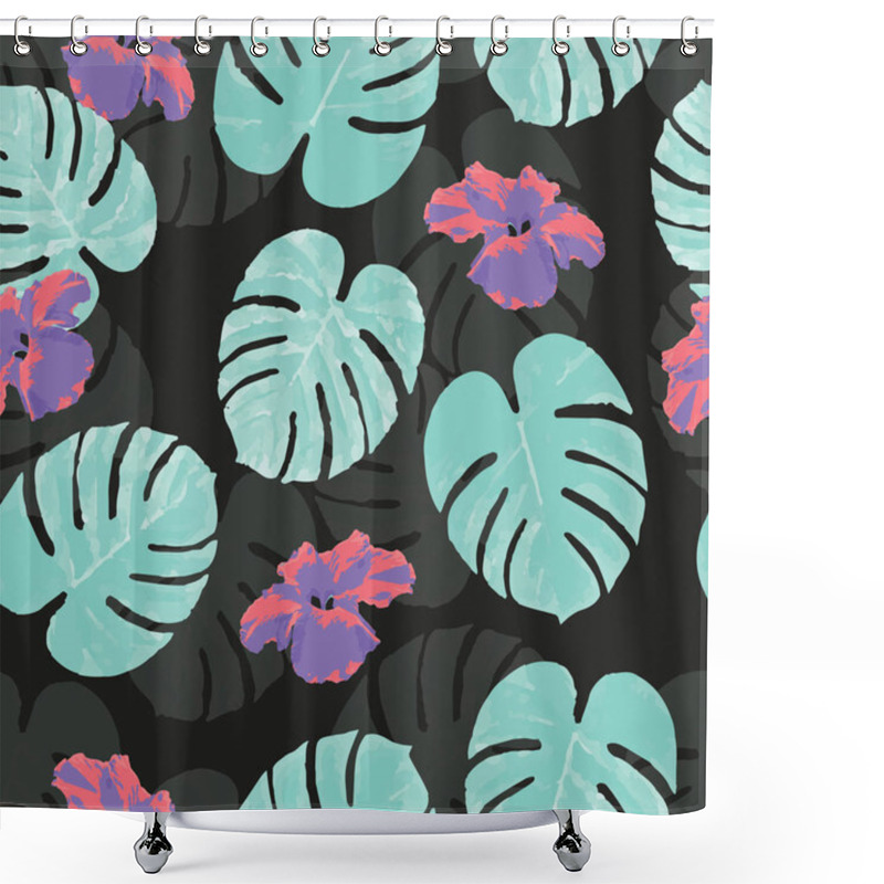 Personality  Tropical Seamless Pattern With Palm Monstera Leaves And Flowers Shower Curtains