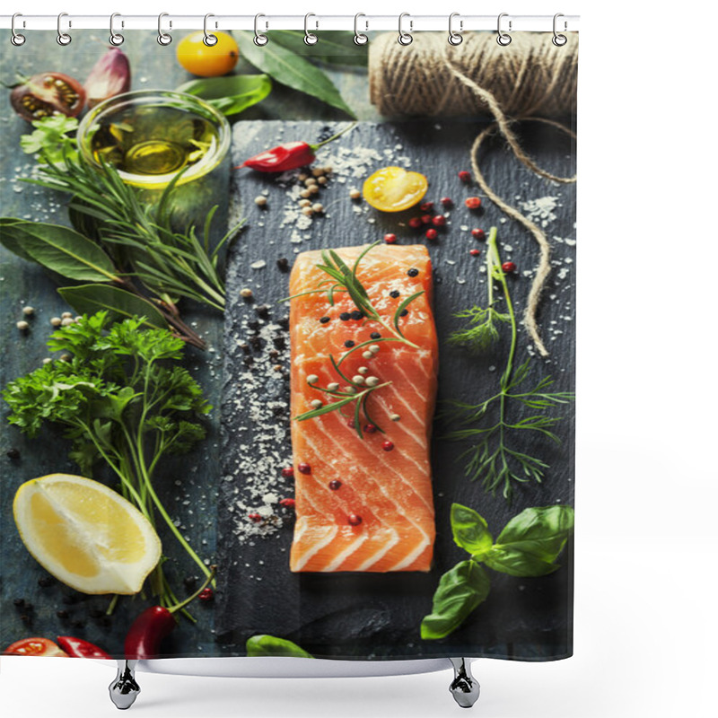 Personality  Delicious  Portion Of  Fresh Salmon Fillet  With Aromatic Herbs, Shower Curtains