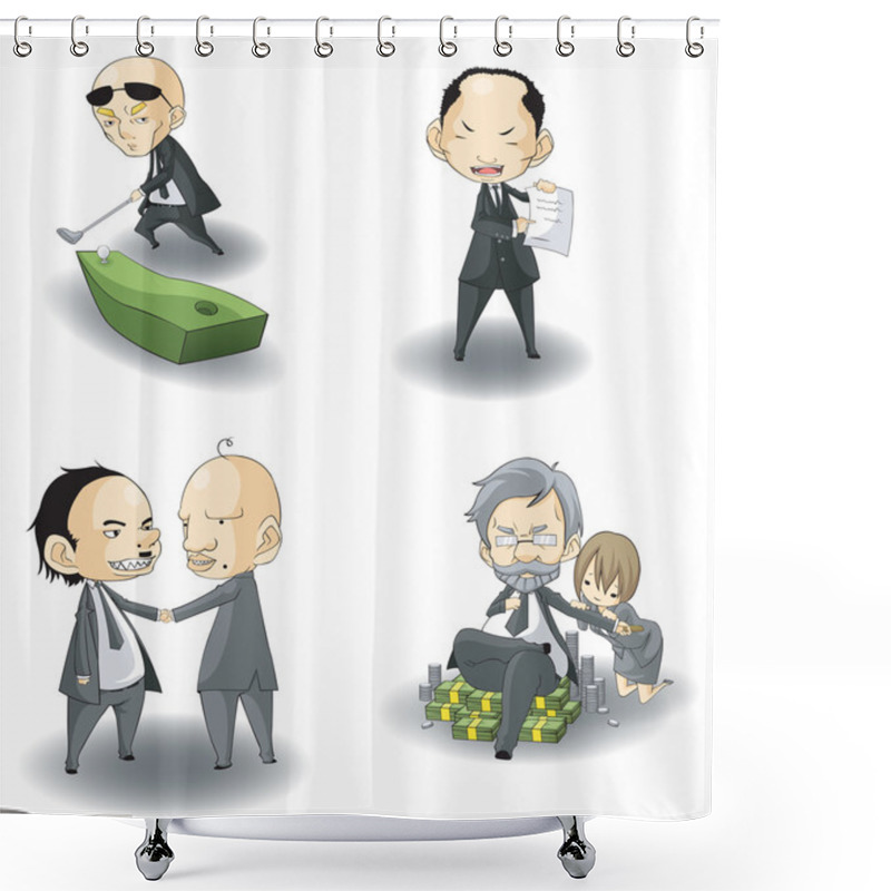 Personality  Funny Cartoon SD Mafia Boss Or Bad Business CEO Boss Icon Set In Various Expression And Action, Create By Vector Shower Curtains