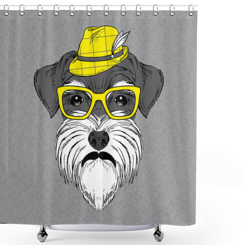 Personality  Hand Drawn Vector Fashion Portrait Of Schnauzer Shower Curtains