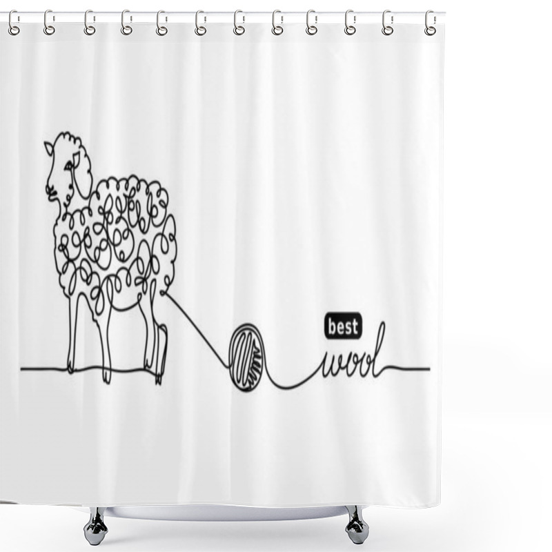 Personality  Sheep Best, Finest Wool. Vector Label Design, Background. One Continuous Line Drawing Of Sheep And Wool. Shower Curtains