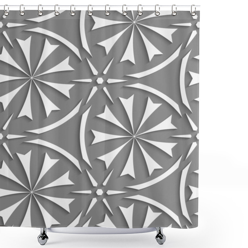 Personality  White Geometrical Flowers And Stars Seamless Pattern Shower Curtains