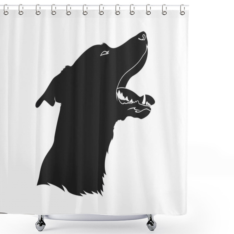 Personality  Silhouette Of A Happy Dog With Its Mouth Open, Showcasing A Joyful Expression. Shower Curtains